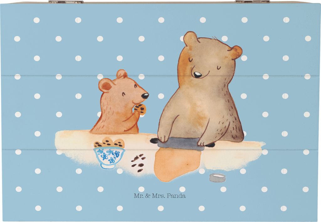 Mr. & Mrs. Panda Holzkiste Oma Backen 22 x 15 cm - Blau Pastell - Geschenk, Truhe, geschenkkiste, Kiste, Kekse, Bäckerei, Bären, fotobox, Muttert...