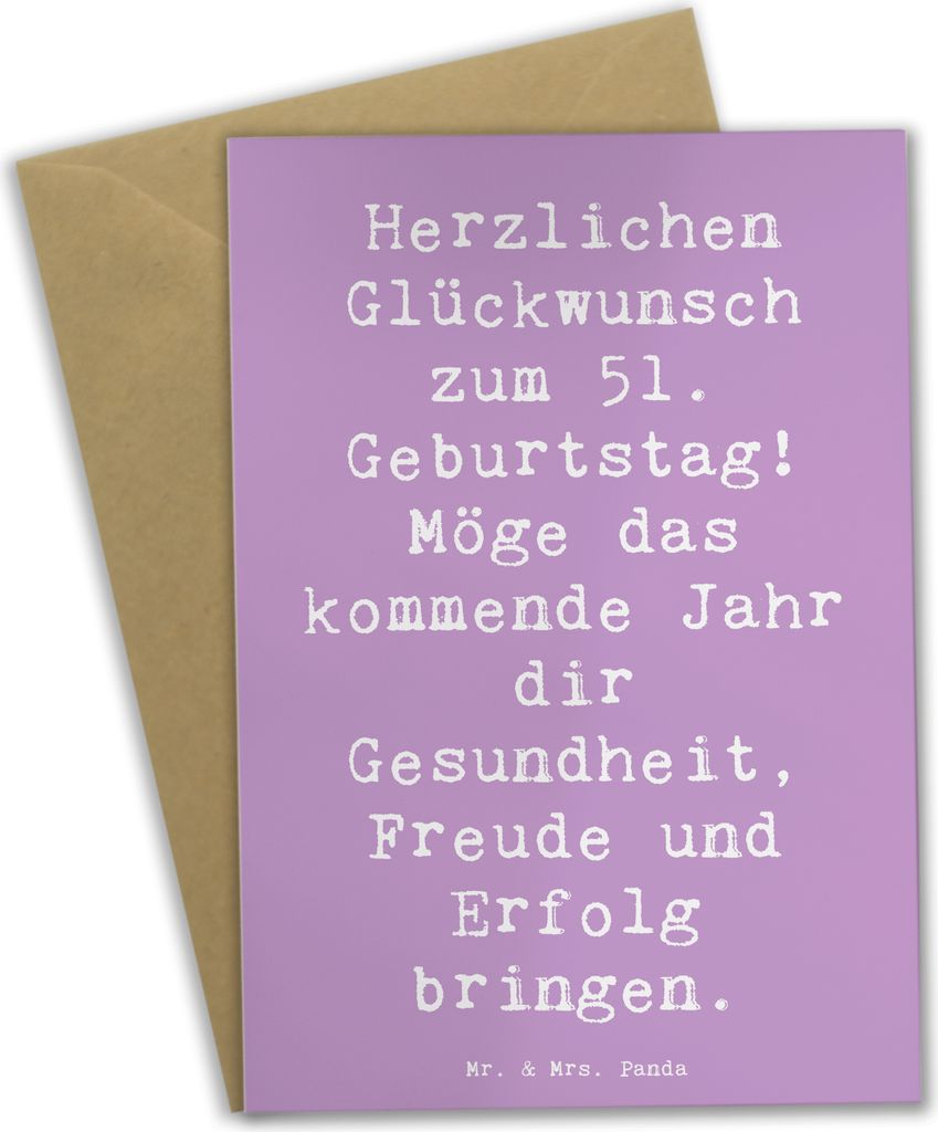 Mr. & Mrs. Panda Glückwunschkarte Spruch 51. Geburtstag Freude - Lavendeltraum - Geschenk, einladungskarten, hochzeitskarten, Gesundheit, weihnach...