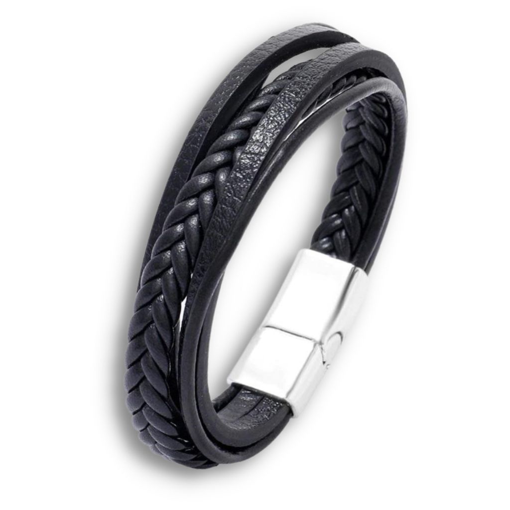 Armband Leder schwarz Lederarmband Magnetverschluss schwarz Wickelarmband Leder