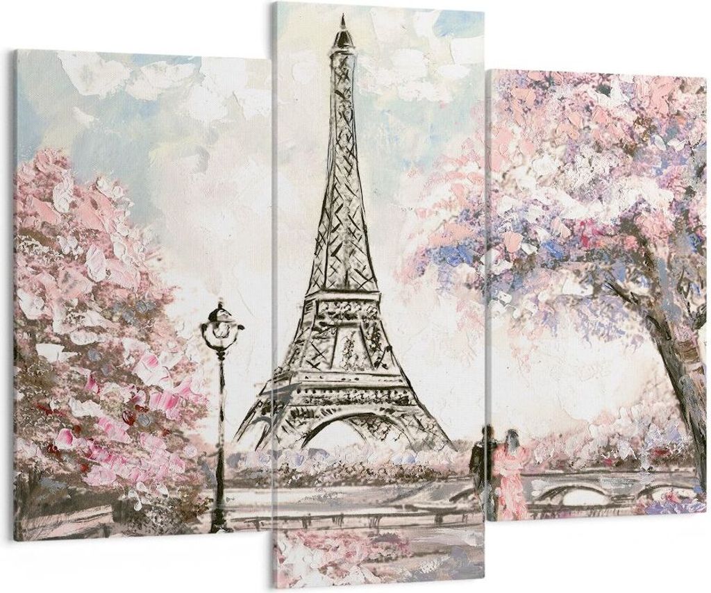 Bild auf Leinwand - Leinwandbild - Bäume Eiffle Paar Frankreich - 130x100cm - Wand Bild - Wanddeko - Leinwanddruck - Bilder - Kunstdruck - Wanddek...