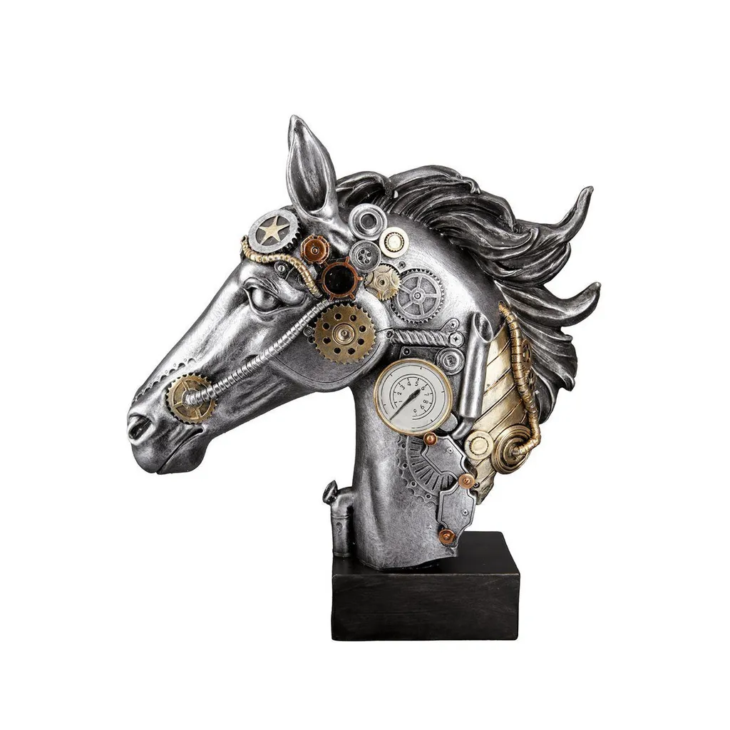 Casablanca Skulptur, Pferd, "Steampunk Horse", Kunstharz, silberfarben, , L. 8 cm, B. 29 cm, H. 34 cm 37474