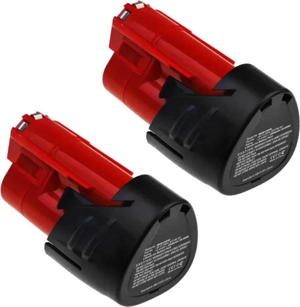 CELLONIC 2x Batteria 48-11-2402, 48-11-2412, 48-11-2440, 4932352664 per Milwaukee C12 FM / M12 BD / M12 IR / M12 TLED batteria di ricambio da 2000mAh Li Ion Affidabile ricambio sostituzione