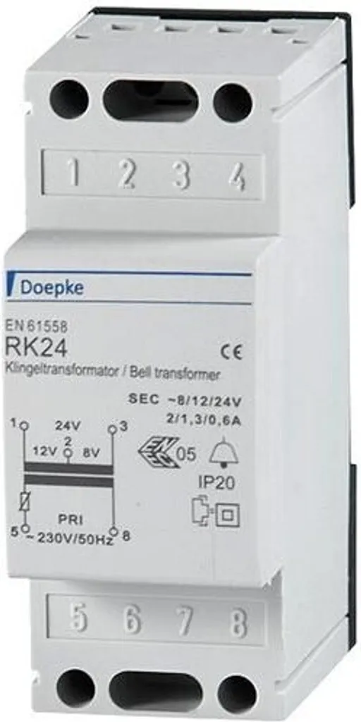 RK 24 Transformateur de sonnerie 8V 12V 24V 2A Doepke 09980654 - Fiable