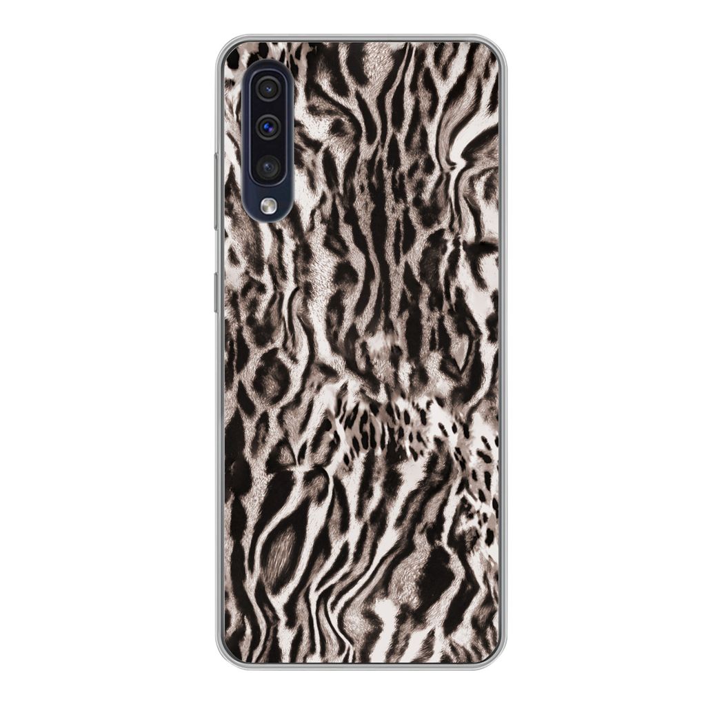 MuchoWow Handyhülle Schutzhülle Hülle für Samsung Galaxy A50 Pantherdruck - Formen - Schwarz - Braun Silikon Softcase Handy Hülle - Mobiltel...