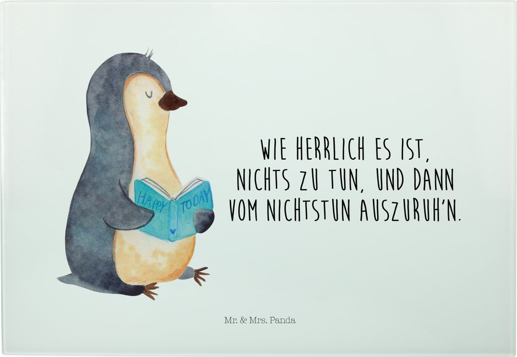 Mr. & Mrs. Panda Servierplatte Pinguin Buch - Weiß - Geschenk, schneidbrett, Hackbrett, Frühstücksbrett, Faulenzen, Urlaub, Schneidebrett, Vespe...