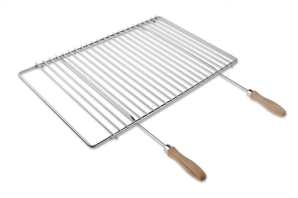 Edelstahl Grillrost mit Verstellbarer Breite 50-70x37cm aus Europäischem Edelstahl mit Holzgriffen, Grillrost verstellbar, Grillrost Rostfrei