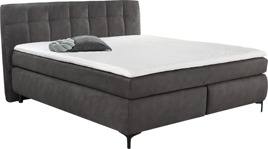 Boxspringbett - Hellgrau - Mikrofaser - 180 x 200 cm