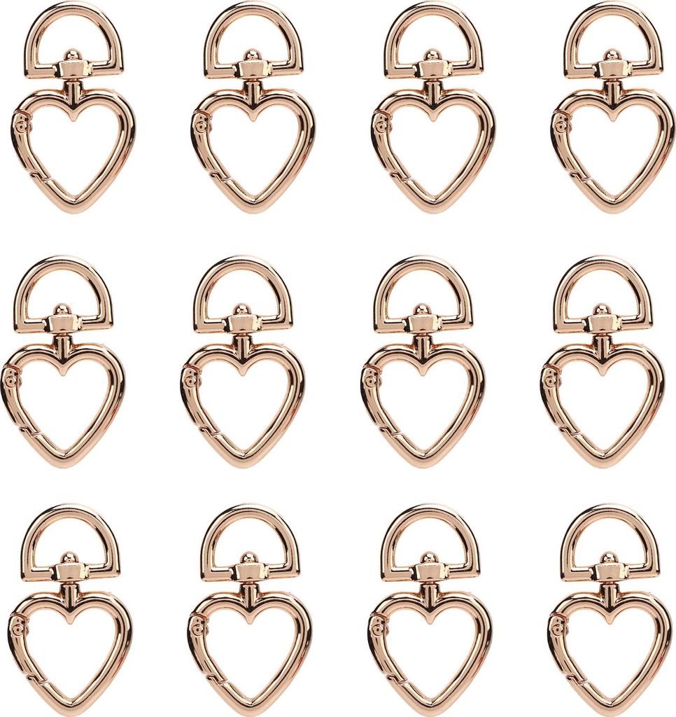 12 pcs Herzform Schwenkschnallen Zinklegierung 360 ° Rotation Multifunktionaler Trigger Federschlüsselring für Handtasche Gold