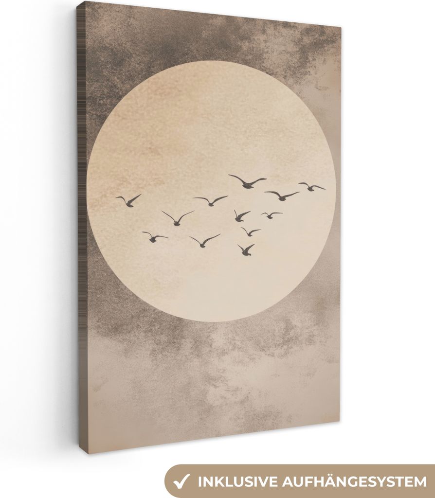 Leinwand Bilder 60x90 cm - Japandi - Vögel - Beige, Bild Modern, Wanddeko, Gemälde