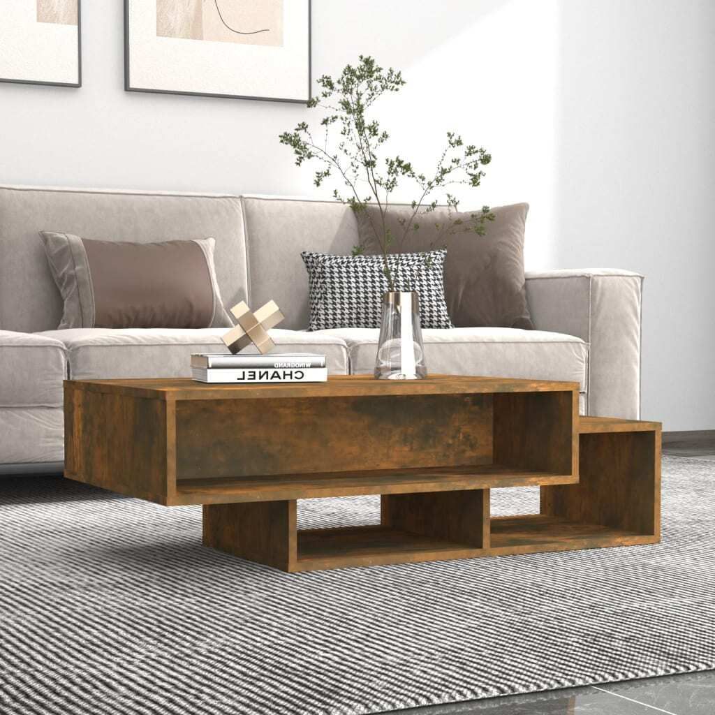 "Rabatt" Couchtisch modern - Wohnzimmertisch - Einfache Montage - Räuchereiche 105x55x32 cm Holzwerkstoff - Kaffeetisch CC21319