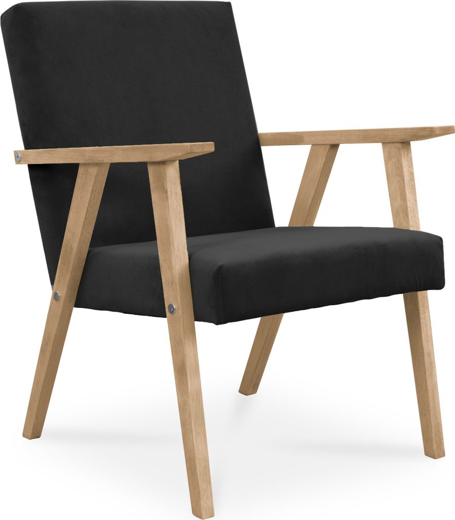 BETTSO Bettso Sessel Gepolsterter Cocktailsessel LISEK Schwarz Beine aus Buchenholz