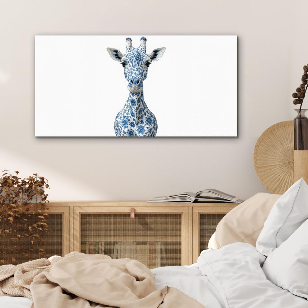 MuchoWow Wanddekoration Metall Metallbild Wandkunst 80x40 cm Giraffe - Delfter Blau - Tiere - Minimalistisch MuchoWow Aluminium Gemälde - Wanddeko...