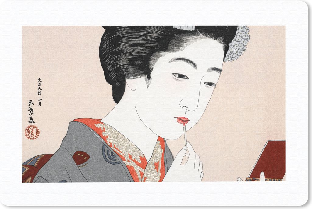 MuchoWow Schreibtischunterlage Frau - Make-up - Japanisch - Vintage 60x40 cm - XXL Mauspad - Großes Mauspad