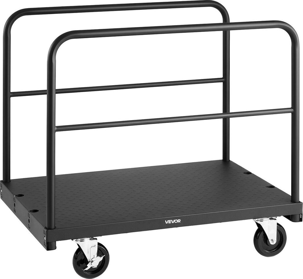 Drywall Cart Dolly, 816 kg Load Capacity, 2-in-1 Steel Panel Truck Cart with 12.5 mm Swivel Casters, 91.4 x 61 cm Platform Truck with 3 Side Handra...