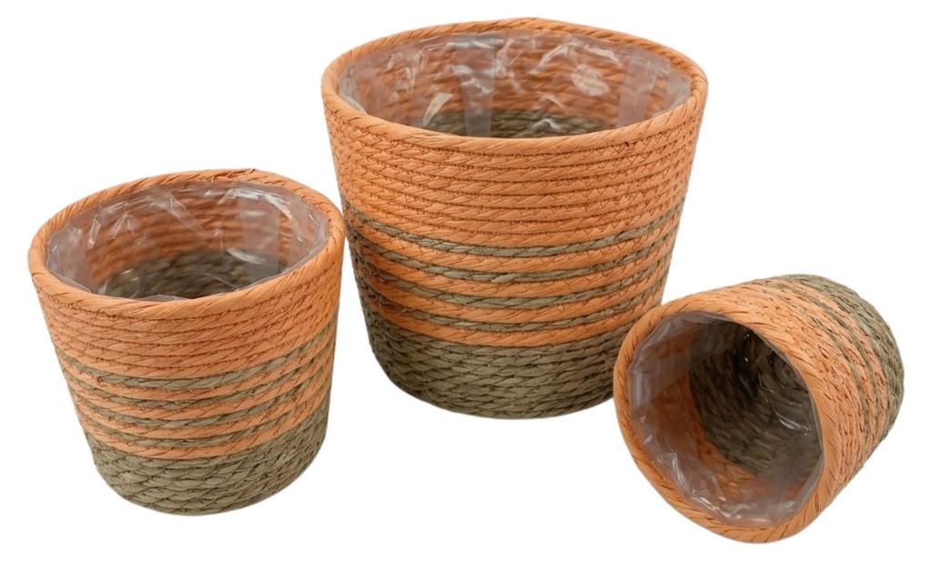 Übertopf Seegras Korb, Boho Pflanztopf Geflochten, Korbtopf Natur mit Folie, Orange