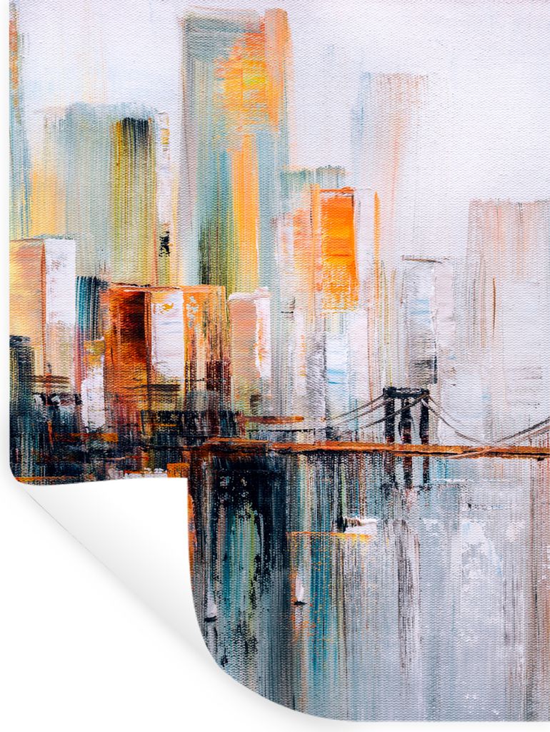 MuchoWow Wandtattoo Wandsticker Wandaufkleber Ölgemälde - Skyline - Abstrakt 90x120 cm Selbstklebend und Repositionierbar - Faltenfrei