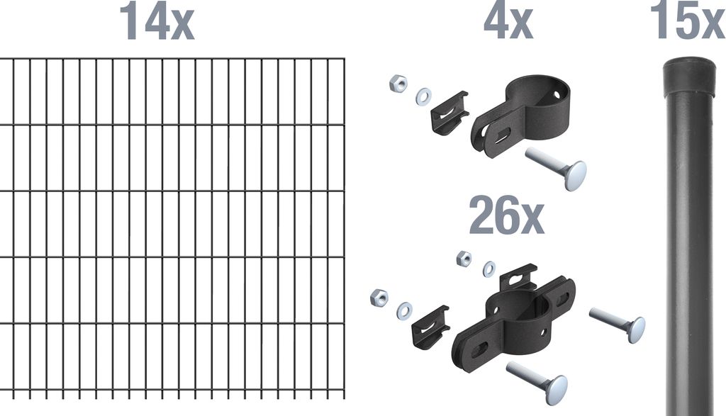 Alberts Einstab-Gittermatten-Set Garden Typ 8/6/4 anthrazit 2000 x 750 mm Zaunlänge: 28 m