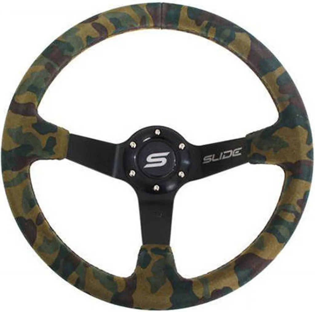 Volant de Course SLIDE 350mm Déport 80mm Daim Camo pour Drift et Raid