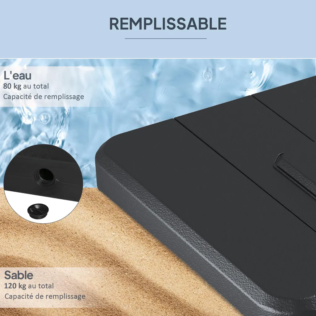 Base de Lestage Parasol HDPE Haute Densité Ensemble de 4 Dalles 98cm - 4