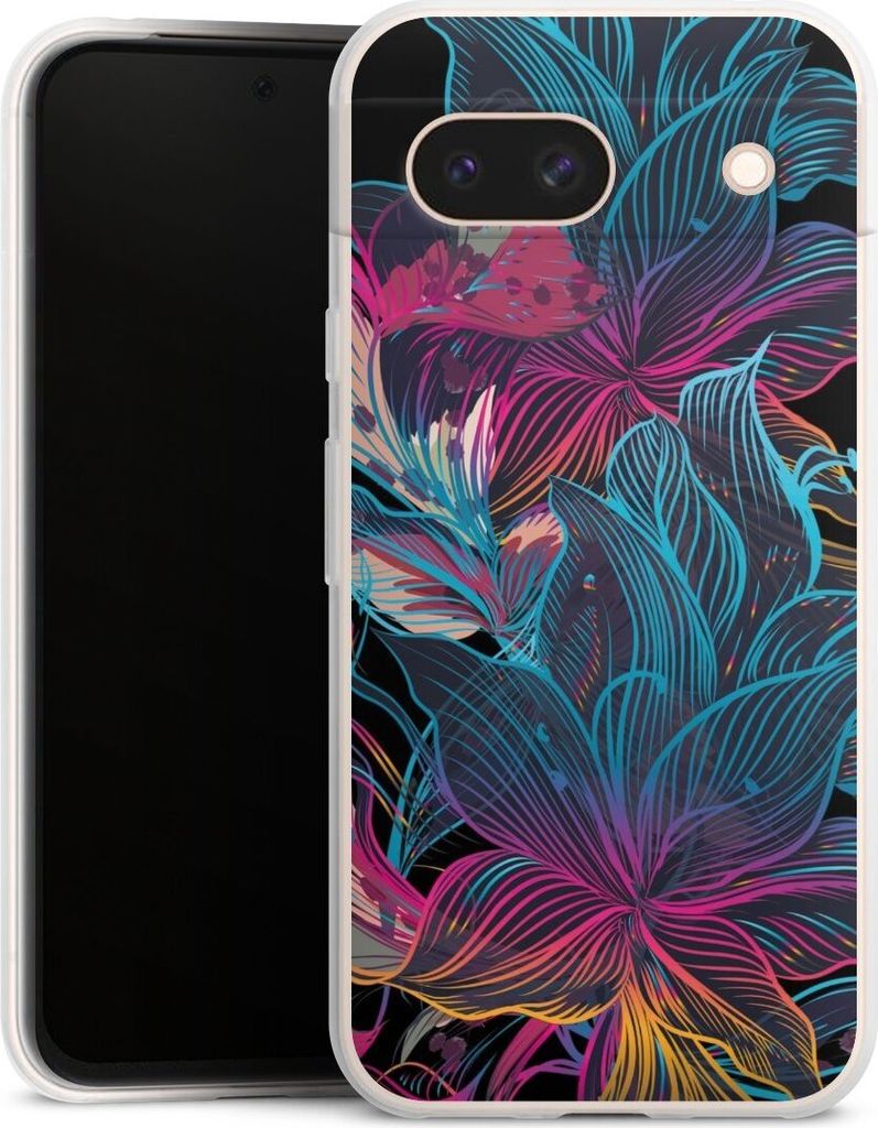 DeinDesign Slim Hülle für Google Pixel 8a Silikon Case Ultra Dünn Handyhülle Blumen Neon bunt