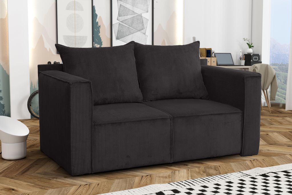 AX LIVING Hatay Schlafsofa 2 Sitzer Cord Sofa Dunkelgrau 170 cm