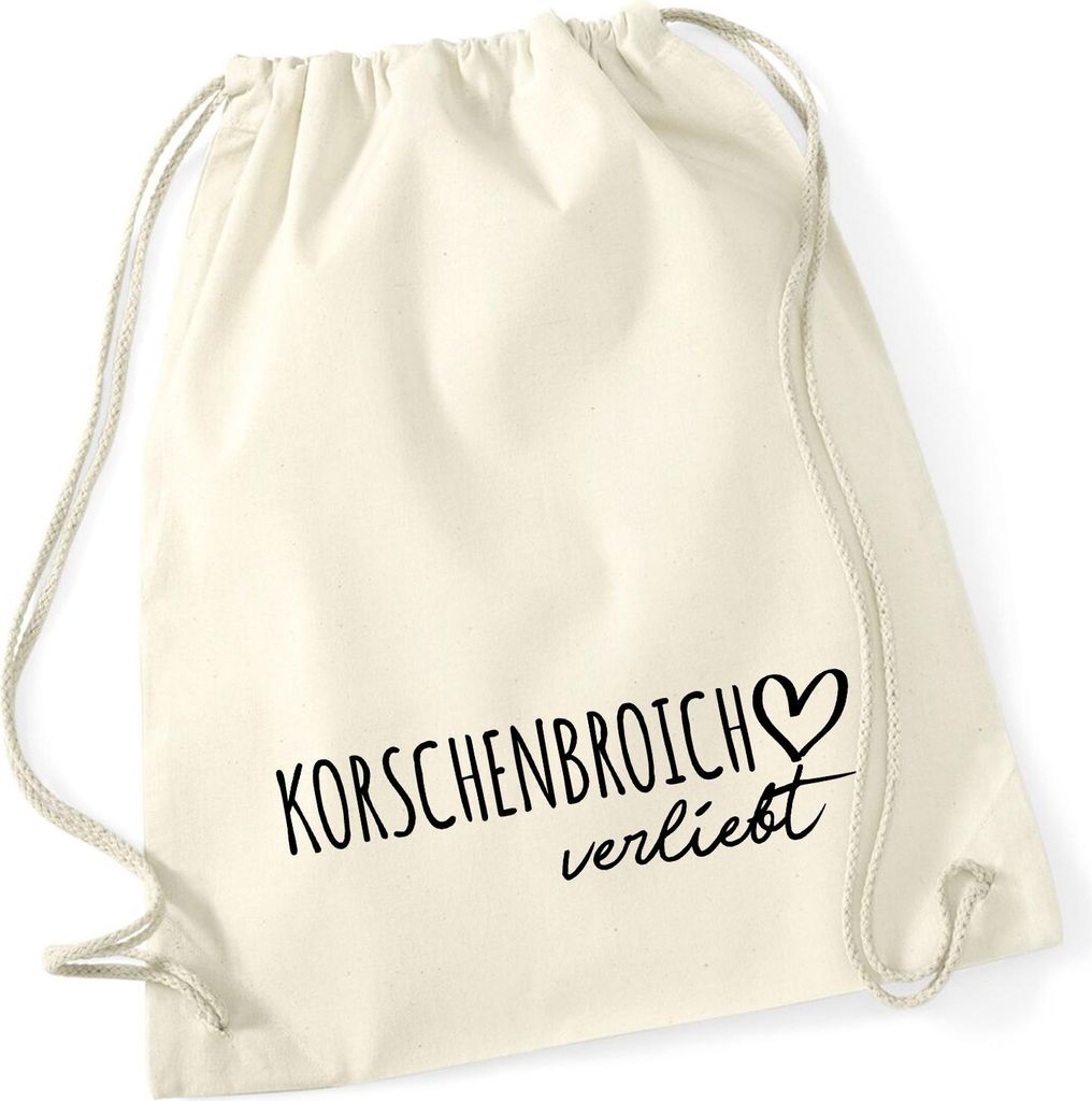 Huuraa Turnbeutel Korschenbroich verliebt 12 Liter Natural Baumwolle Rucksack Geschenkidee