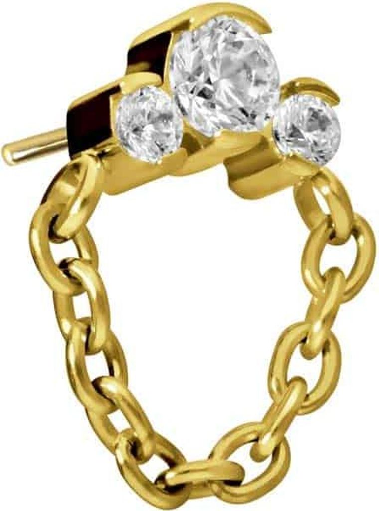 Piercing-Zubehör Titan Aufsatz mit Push Pin 3 EINGEFASSTE KRISTALLE + KETTE