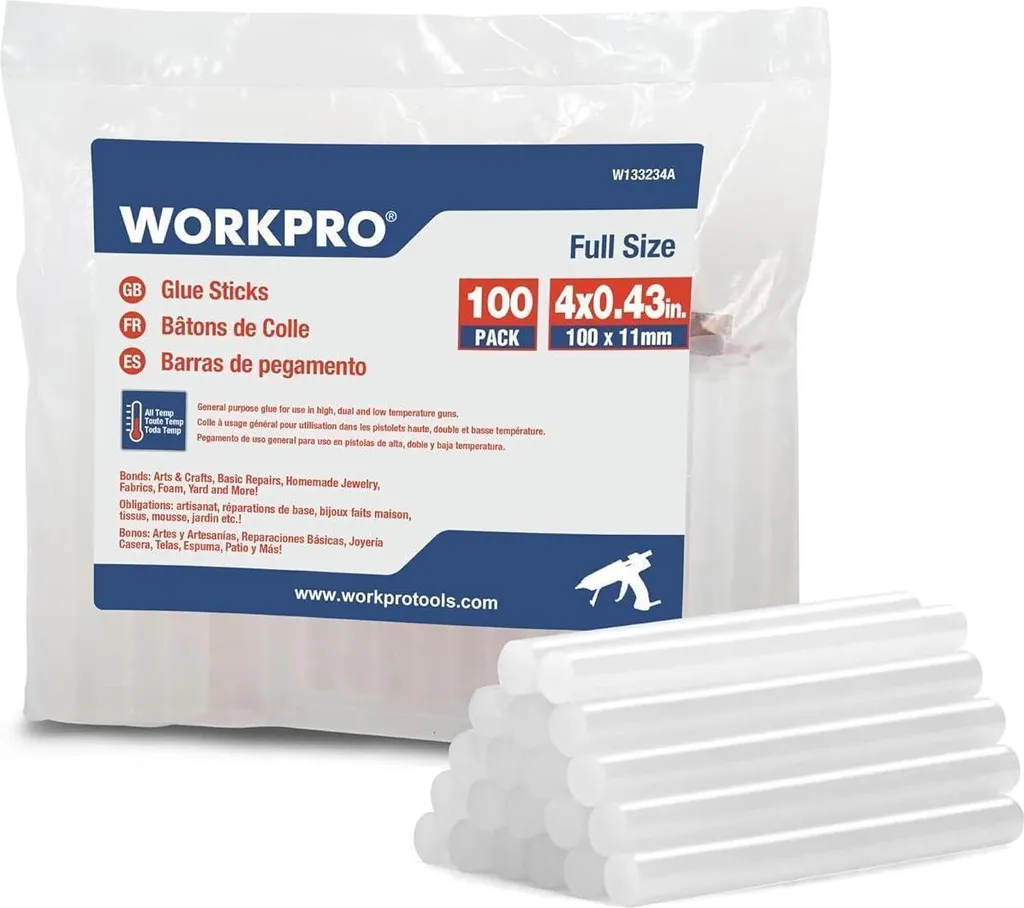 WORKPRO stick di colla a caldo 100x11mm trasparente universale per pistola a colla a caldo 100 pezzi