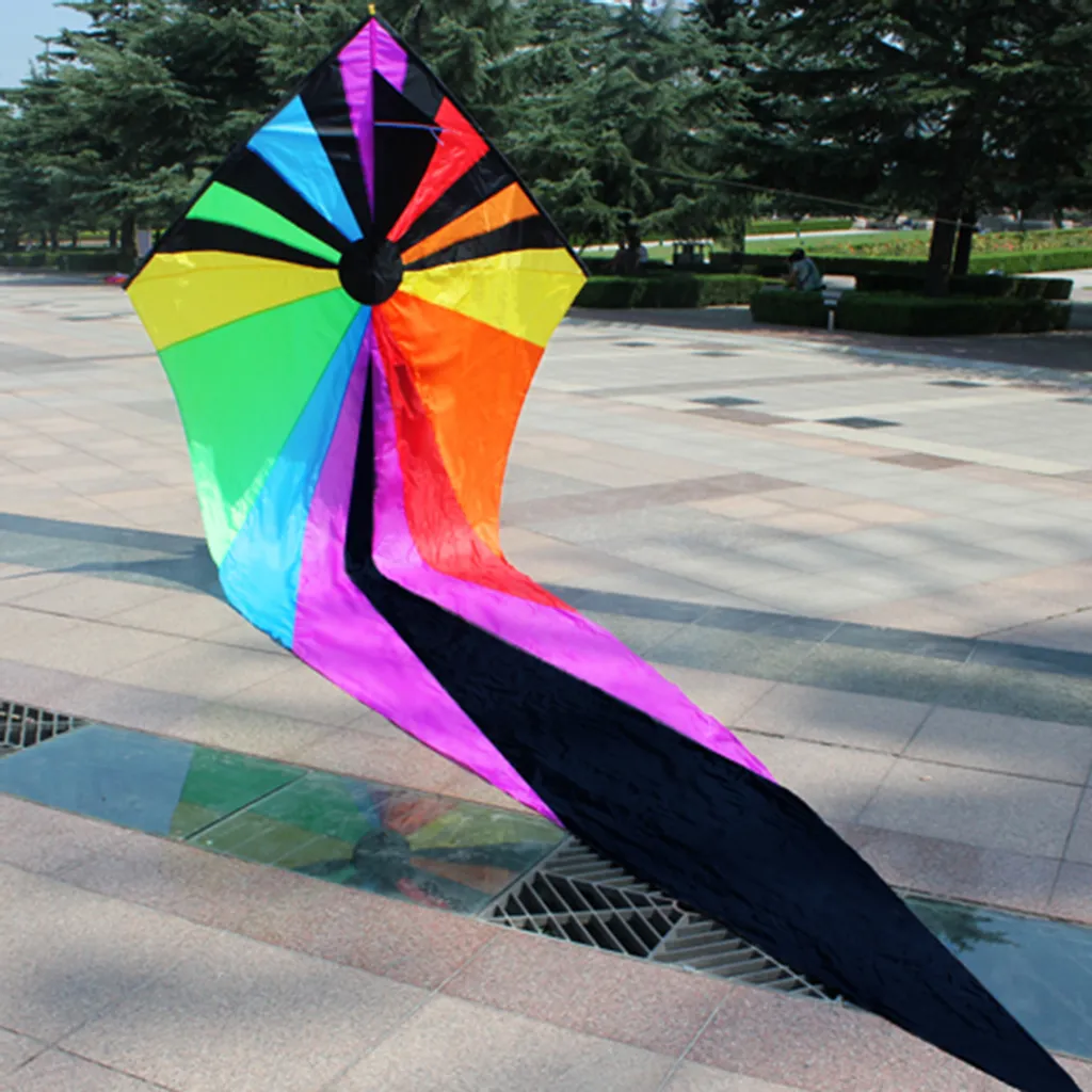 Cerf-volant arc-en-ciel delta en polyester avec longue queue de 7m