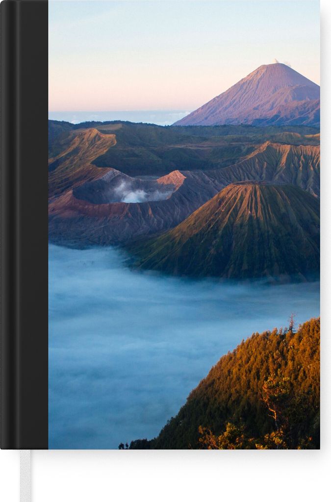 MuchoWow Notizbuch Tagebuch Haushaltsbuch Notebook A5 Vulkan - Natur - Nebel - Notizblock - Notizheft - Notebook - Schreibblock - Papier