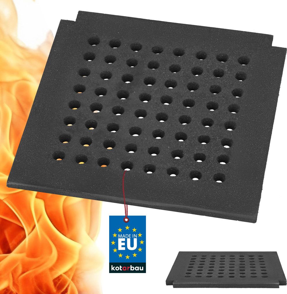 KOTARBAU Gusseisen Kaminrost 29 x 29 cm Kaminofen Rost Ascherost für Kaminöfen Ofenrost Massiv & Robust Gussrost Eckig
