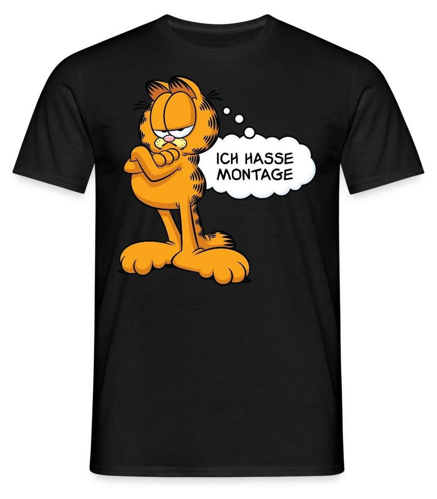 Spreadshirt Garfield Ich Hasse Montage Lustiger Spruch Männer T-Shirt, L, Schwarz