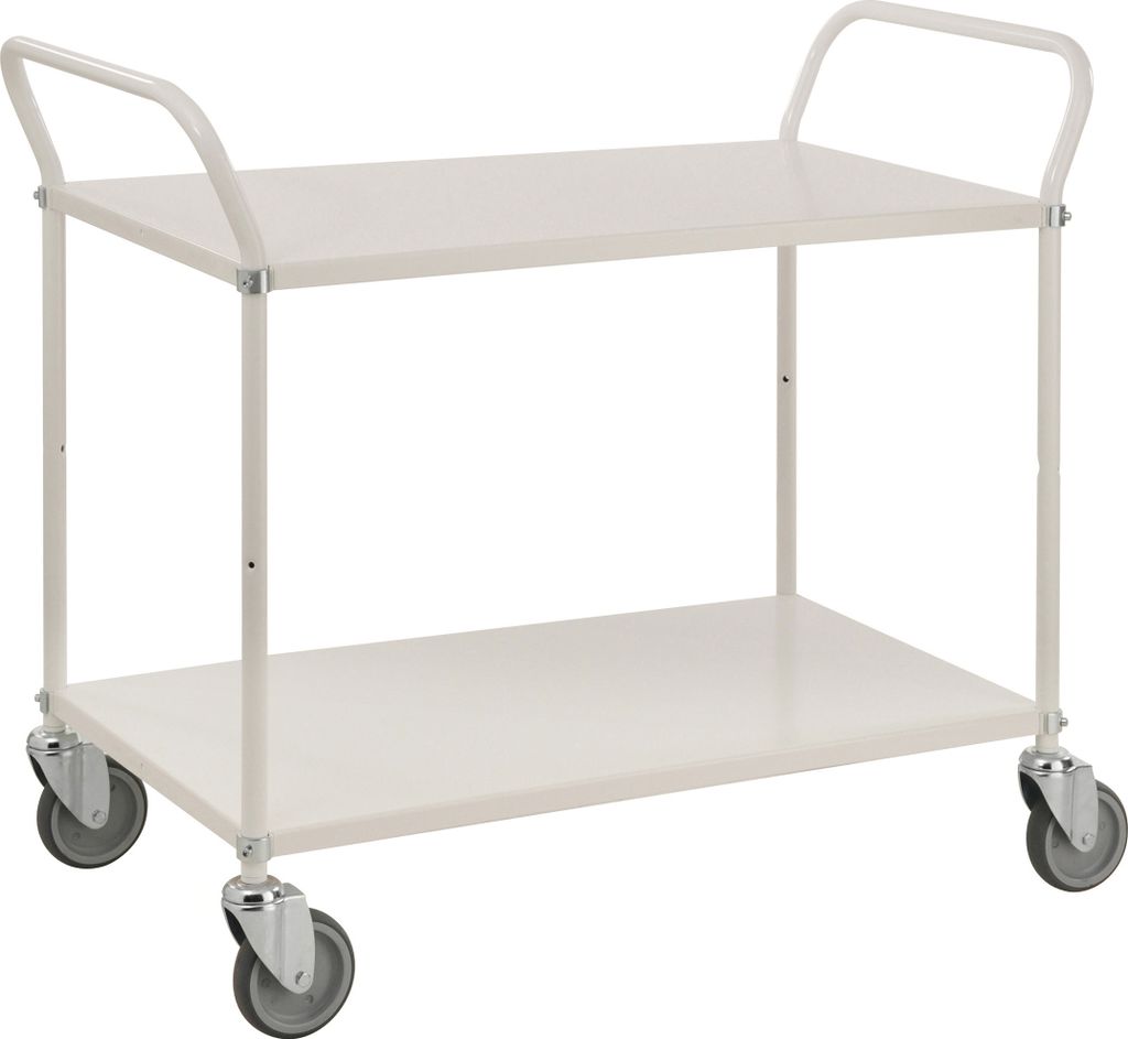 Kongamek Etagenwagen mit 2 Böden 900x540mm pulverbeschichtet in weiß mit 24mm Rand und Bremse
