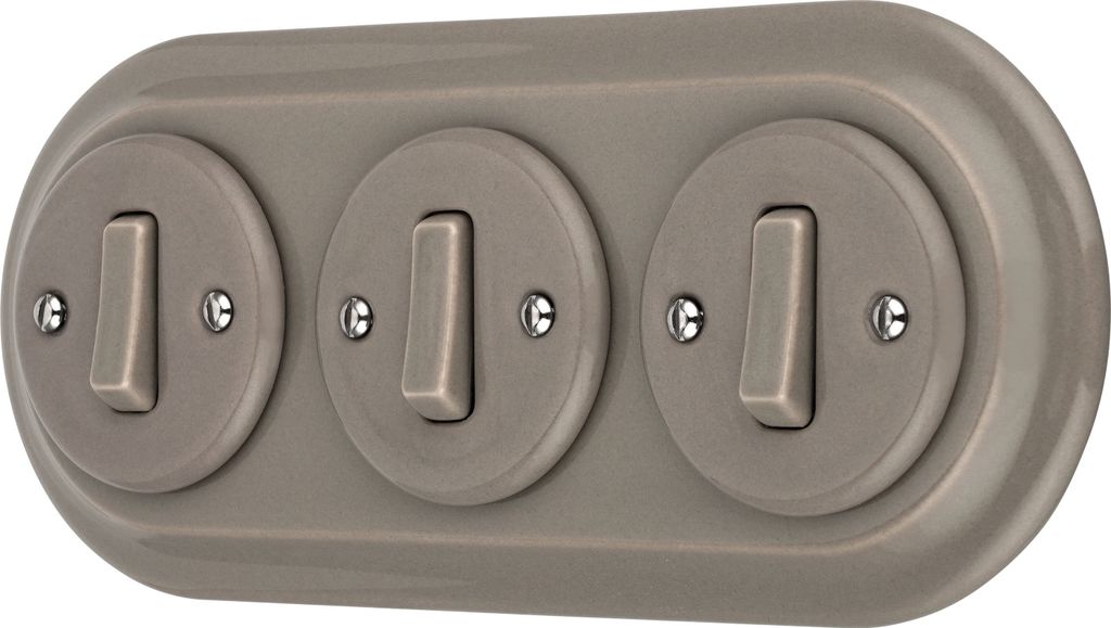Unterputz Porzellan Retro Schalter, 3-fach, All-in-One, SET Produktbild 