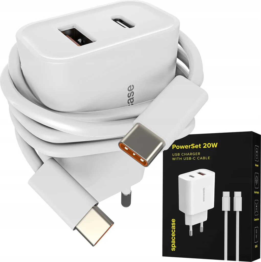 Chargeur PowerSet 20W QC 3.0 avec câble PD 60W pour une charge sûre