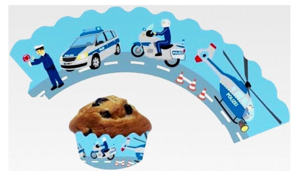 12 Polizei - Cupcake Deko Banderolen für Muffins