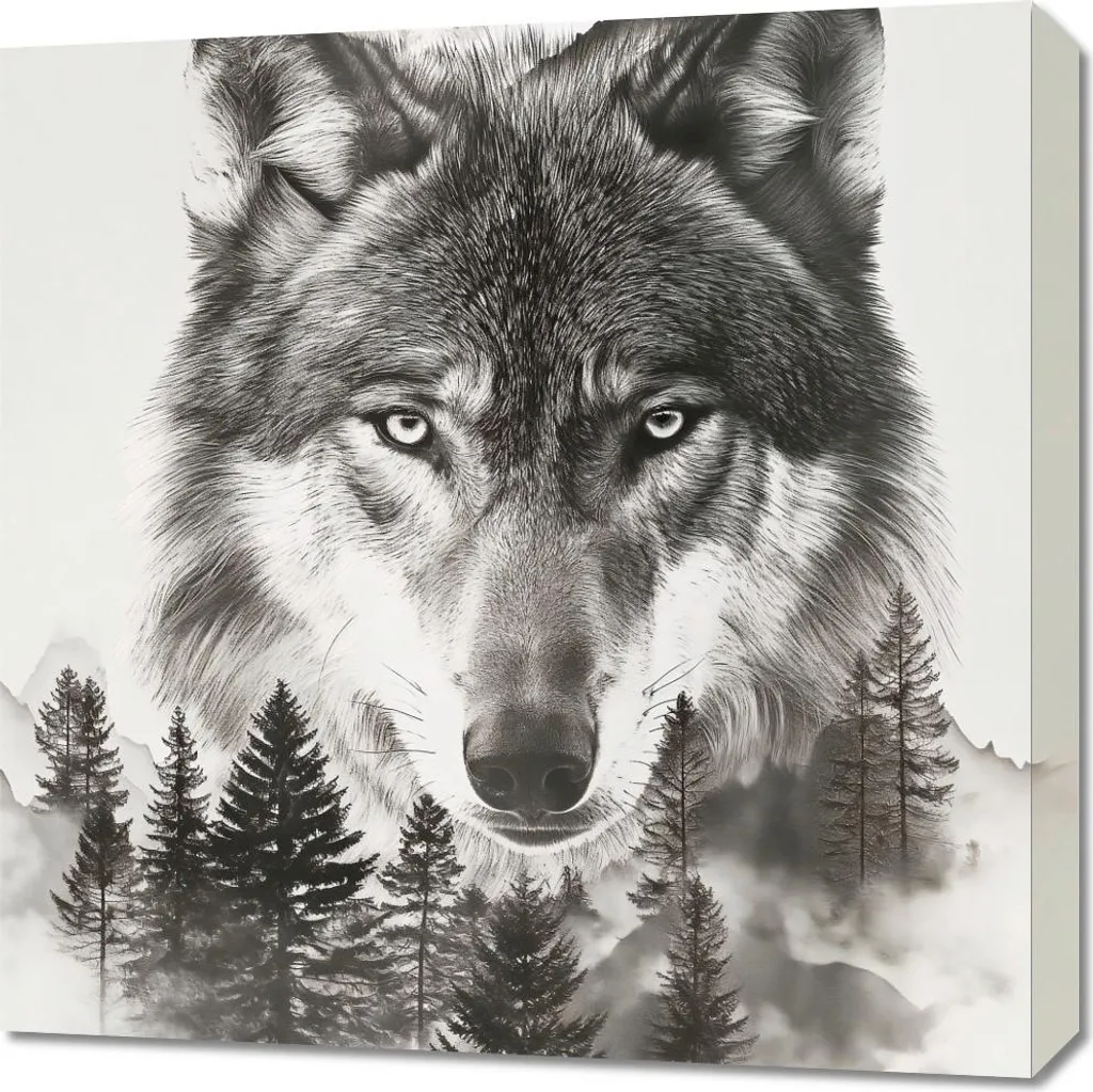 Quadro 60x60 cm Spirito Lupo della Foresta - Tela Canvas Alta Qualità