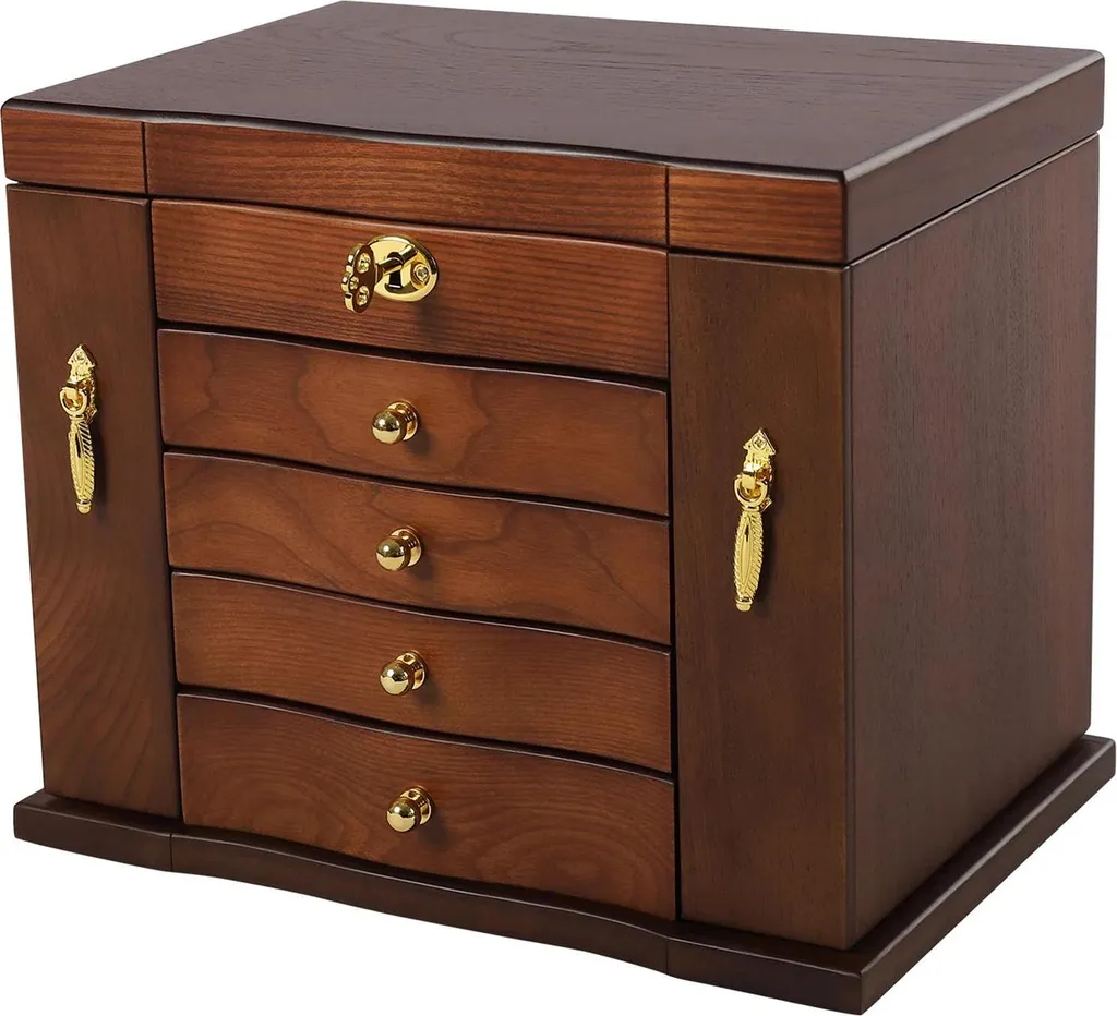 Coffret à bijoux bois 5 niveaux avec 4 tiroirs marron clair 27cm