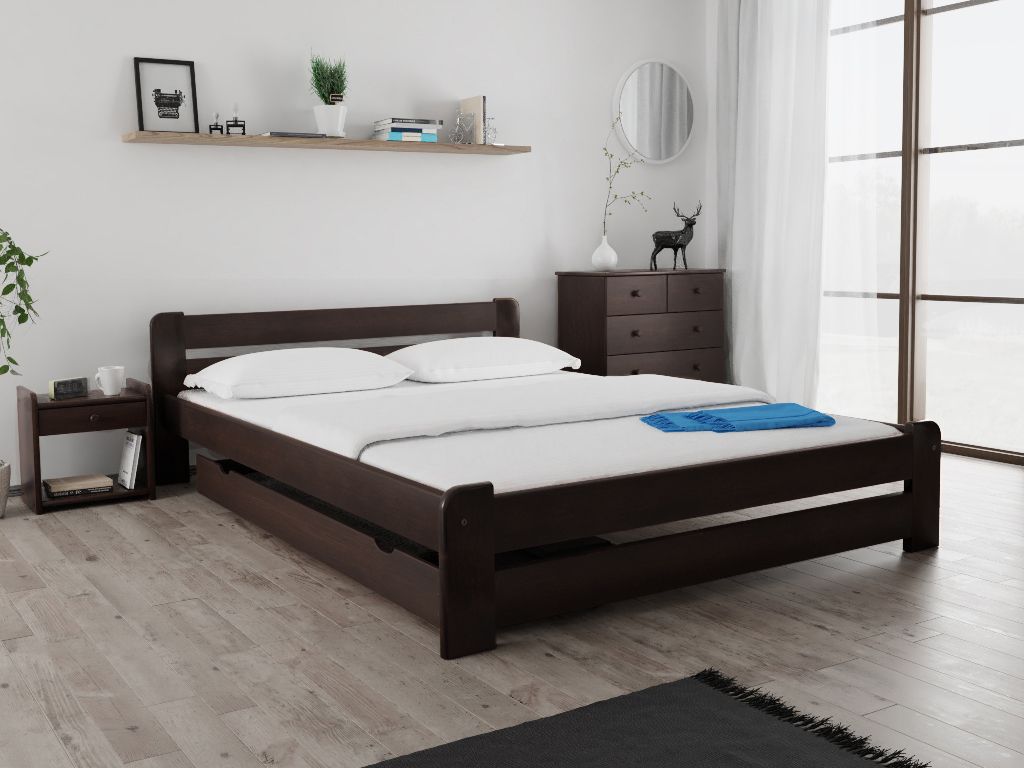 Bett Laura 140 x 200 cm, Nussbaum Matratze: Matratze Coco Maxi 19 cm, Lattenrost: Ohne Lattenrost