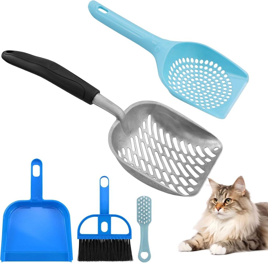 4 Stück Katzenstreu Schaufel Reinigungswerkzeug, Katzenklo Schaufel Aus Robustemaluminium, Größe Silikon Langgriff Tiefer Schaufel mit Kleine L...