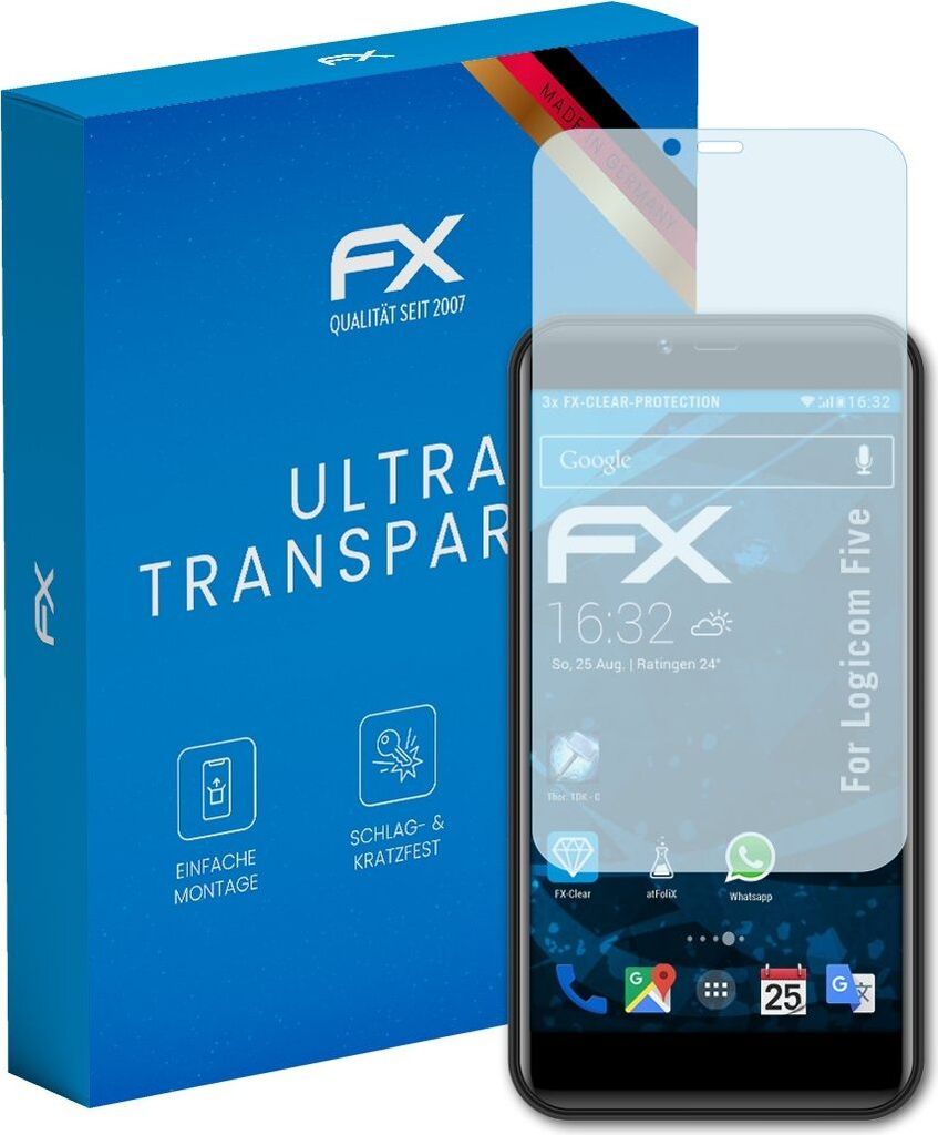 atFoliX FX-Clear 3x Schutzfolie kompatibel mit Logicom Five Displayschutzfolie