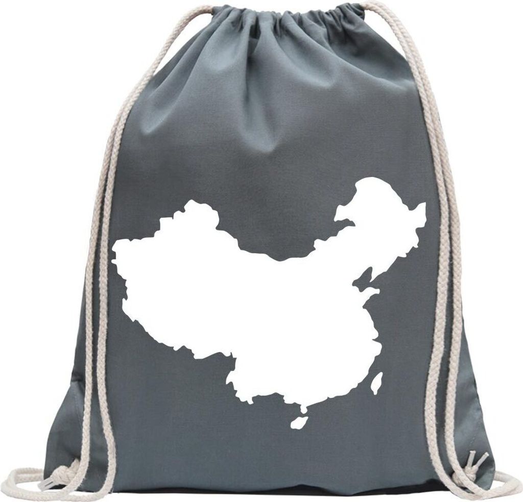 Kiwistar - Turnbeutel - stahlgrau - China - Peking Umriss Kontur - Fun Rucksack Sport Beutel Gymsack Baumwolle mit Ziehgurt