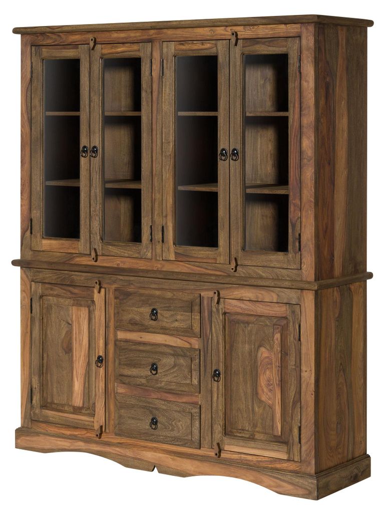 MASSIVMOEBEL24 Buffet Sheesham 150x45x180 grau geölt LEEDS #01