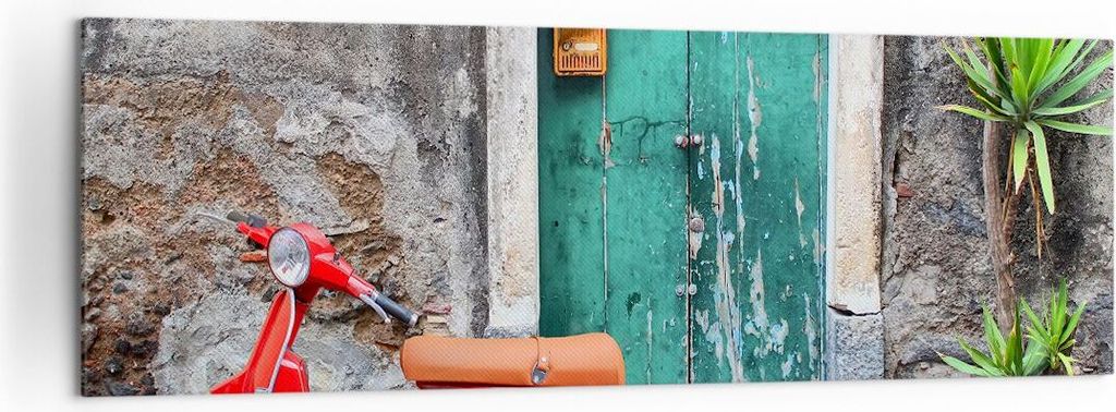 Bild auf Leinwand - Leinwandbild - Scooter transport italien retro - 160x50cm - Wand Bild - Wanddeko - Leinwanddruck - Bilder - Kunstdruck - Leinwa...