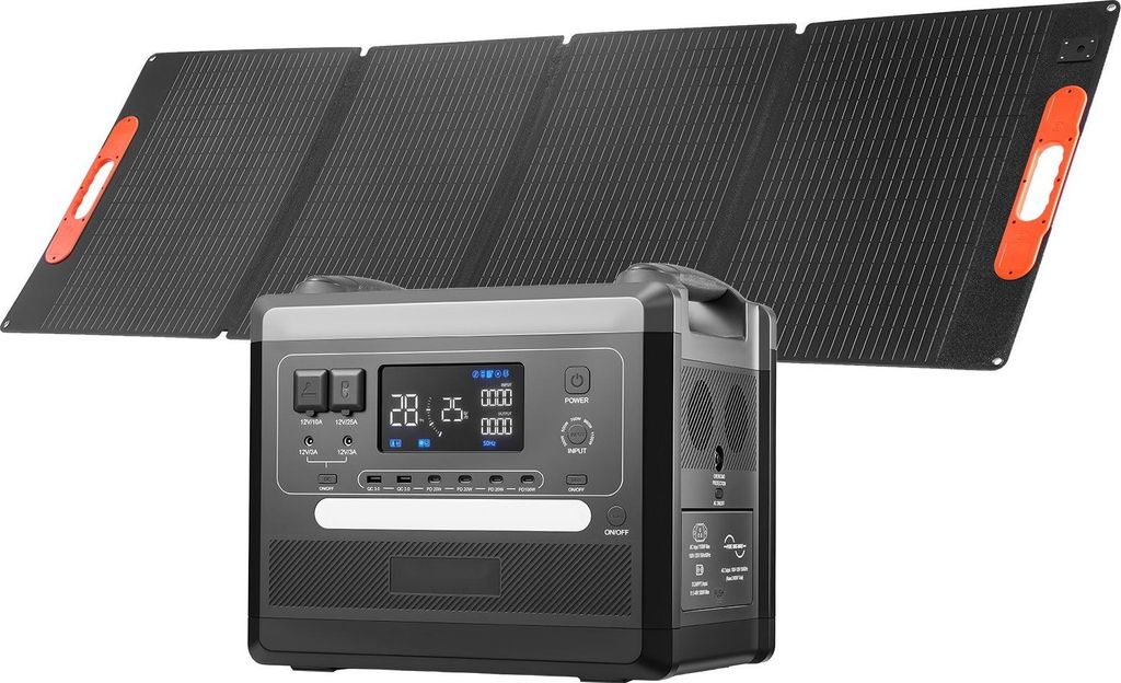 Tragbare Powerstation - Solargenerator-Set - Ausgangsleistung 2400 W - Erweiterbarer 2160 Wh LiFePO4-Akku - Faltbares 200 W Solarpanel - Ausgänge ...