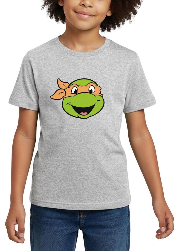 Spreadshirt Teenage Mutant Ninja Turtles Michelangelo Kostüm Karneval Kinder T-Shirt, 98/104 (3-4 Jahre), Grau meliert