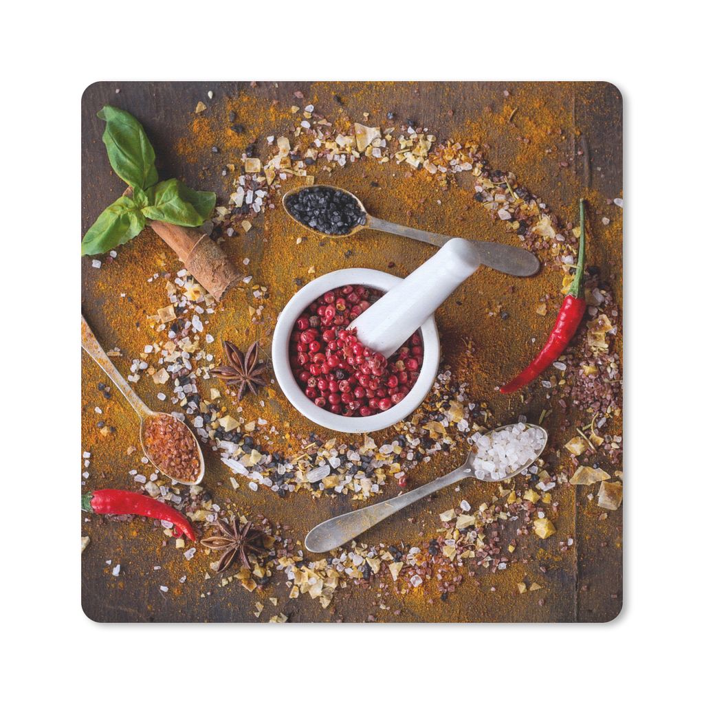 MuchoWow Mauspad Mousepad Mörser - Kräuter - Löffel - Gewürze - Braun - Pfeffer 20x20 cm - Mousepads - Maus Mat - Pad - Mausunterlage - Desk ...
