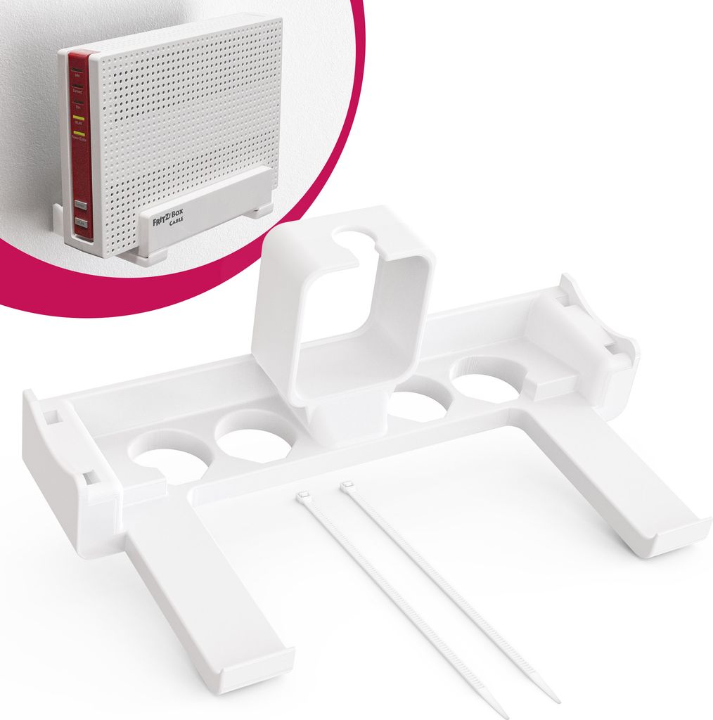 Wandhalterung & Steckdosenhalterung passend für FritzBox 6690/6591 Cable | Router Halterung zur Wandmontage | Schraubenlose Befestigung mit Netzte...