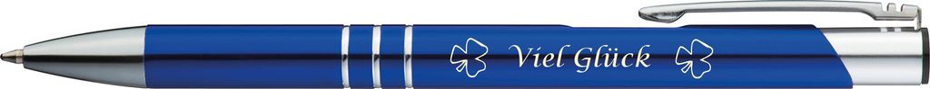 Kugelschreiber mit Gravur "Viel Glück" / aus Metall / Farbe: blau