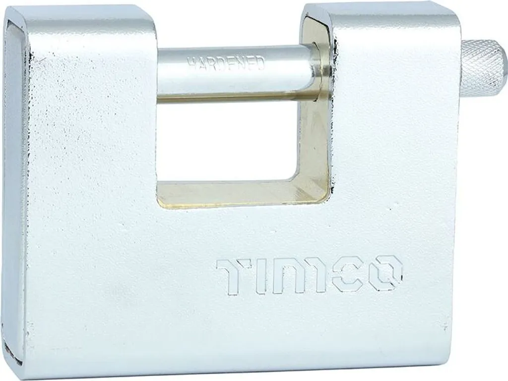 Cadenas monobloc blindé Timco 90 mm pour rideau métallique et garage